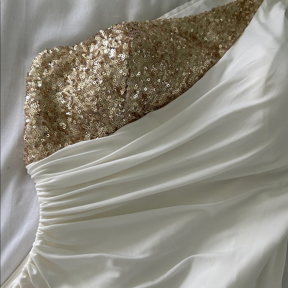 Glamorous One-Shoulder Gold and Cream Dress - Picture 7 of 7